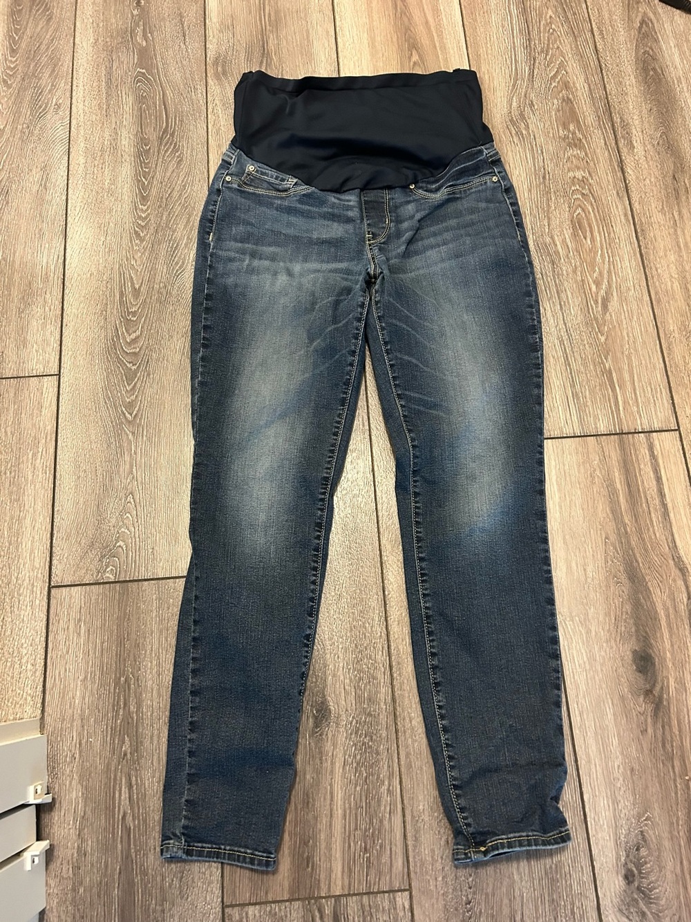 Signature Blue Skinny Maternity Jeans with Black Support Panel. Medium